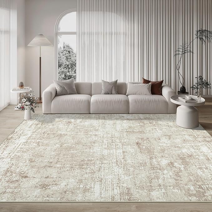 10x14 Area Rugs Large Living Room Rug Washable: Modern Abstract Rug Indoor Modern Carpet Non Slip for Dining Room Bedroom Nursery Home Office Beige-BubblyBeeBaby