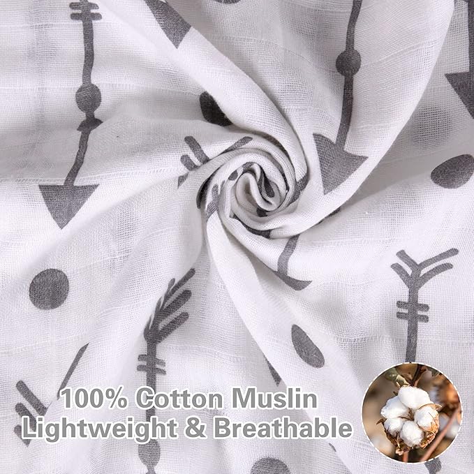 Rquite Car Seat Covers for Babies, 100% Muslin Carseat Cover Boys Girls, Lightweight Infant Car Seat Canopy, Soft Breathable Baby Carrier Cover, Summer Stroller Cover (Grey Arrow)-BubblyBeeBaby