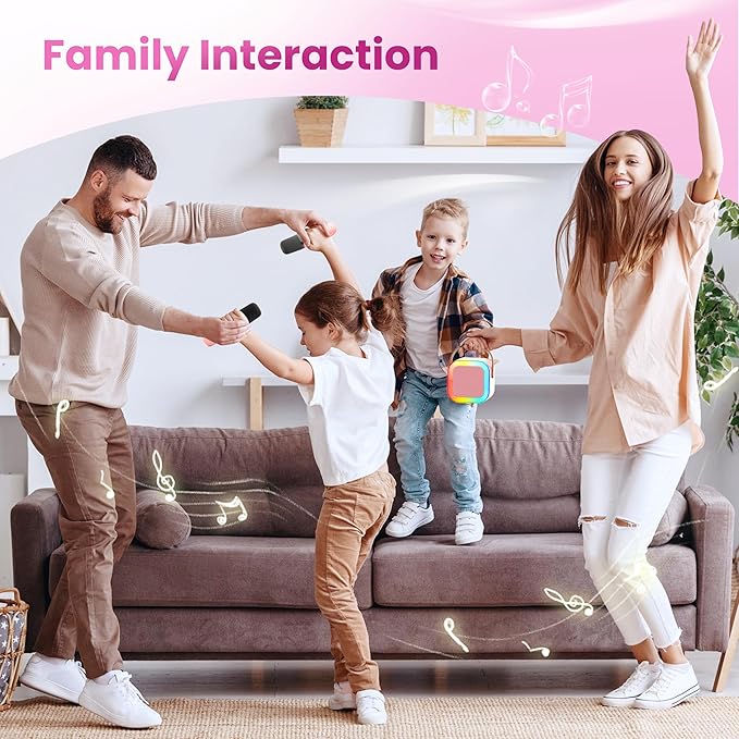 Karaoke Machine for Kids Adults, Portable Bluetooth Mini Karaoke Microphone Singing Speaker with 2 Mic and Light,Toys for All Smartphones,Birthday, Family,Home Party (Pink)-BubblyBeeBaby