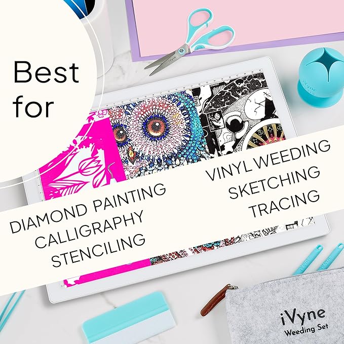 iVyne Rechargeable A4 Light Pad for Tracing & Weeding - LED Light Board for Weeding Vinyl - for Cricut Vinyl Weeding Tools - Ultra-Thin & Portable - Perfect for Artists & Crafters - White-BubblyBeeBaby