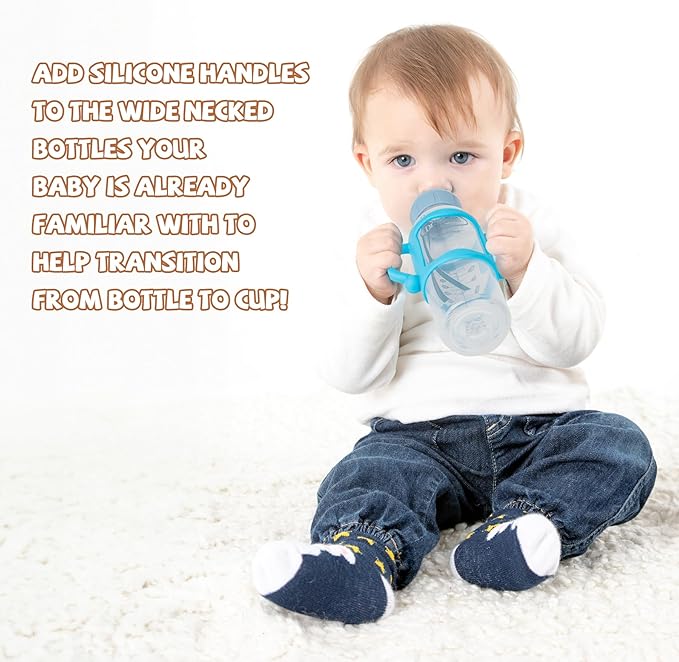 Bottle Handles for Dr. Brown's Narrow Baby, Wide-Neck, Removable Easy-Grip Transitional Sippy Cup Handles, 100% Silicone-BPA-Free Material, 4m+ (White, Green, Blue)-BubblyBeeBaby
