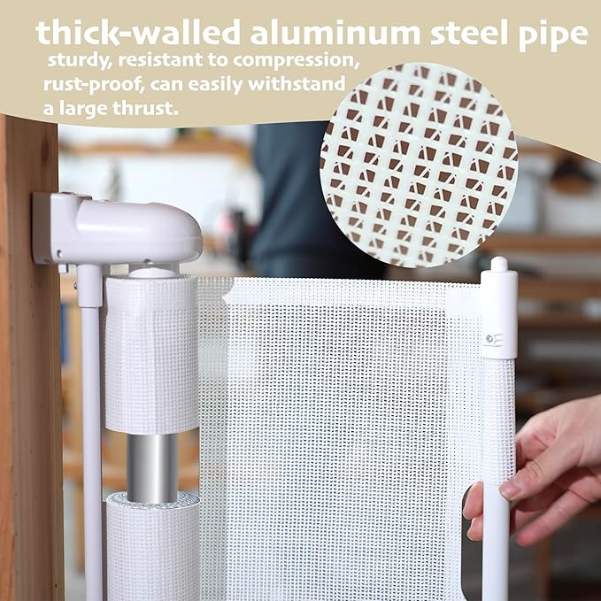 150" Extra Wide Retractable Baby Gates Dog Gate for Large Opening, 41" Extra Tall Mesh Pet Gate, Long Child Safety Gates with Fiberglass Rods for Stairways, Doorways, Hallways - Indoor/Outdoor Use-BubblyBeeBaby