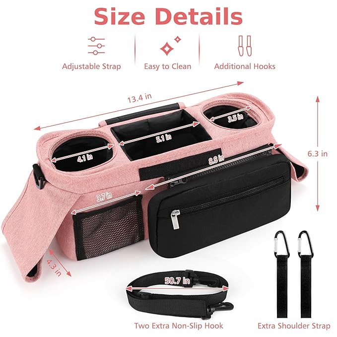 Accmor Universal Stroller Organizer with Insulated Cup Holder Detachable Phone Bag and Shoulder Strap,Stroller Bag Caddy Organizer Fits for Uppababy, Baby Jogger, Britax Strollers-BubblyBeeBaby