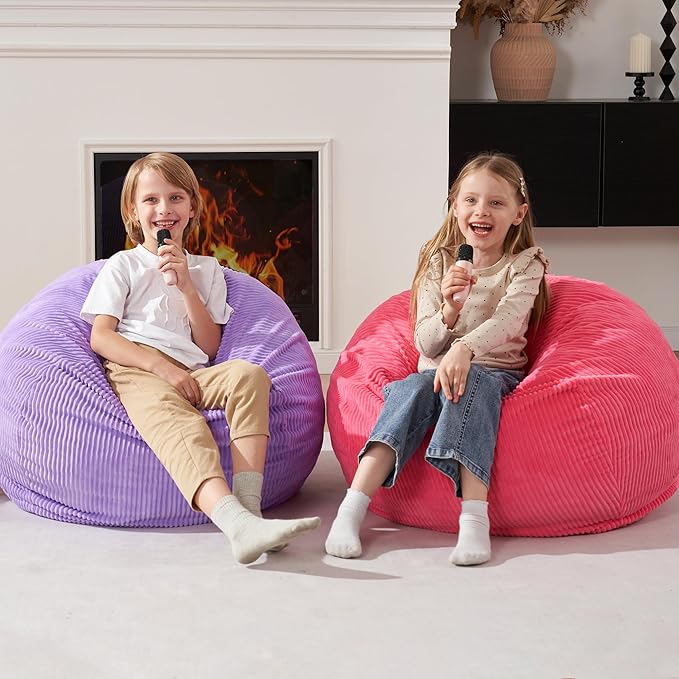 Homguava 2FT Bean Bag Chair,Teardrop Bean Bags Small Beanbag Chair with Memory Foam Filled and Ultra Soft Corduroy Cover for Living Room, Bedroom (Small,Pink)-BubblyBeeBaby