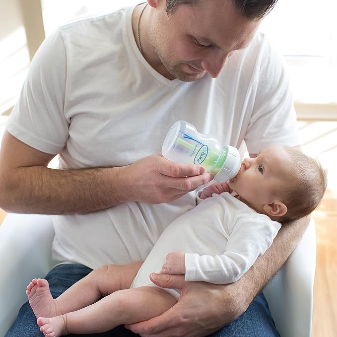 Dr. Brown's Natural Flow Anti-Colic Options+ Wide-Neck Baby Bottles 5 oz/150 mL,with Level 1 Slow Flow Nipple,4 Pack,0m+-BubblyBeeBaby