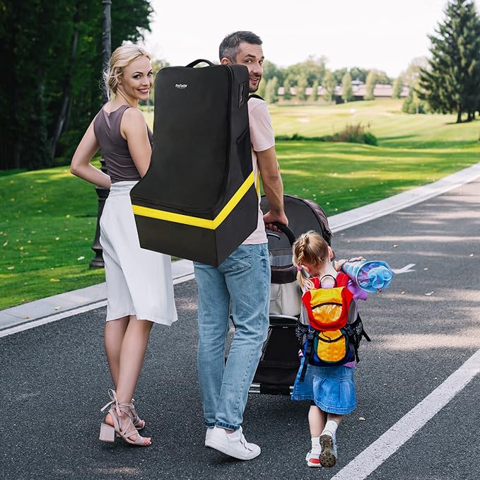 Car Seat Travel Bag - Padded, Comfortable, Durable, Roomy Gate Check Carseat Cover Backpack Fits 3-in-1,Convertible, Booster & Infant Car Seats for Airplane, Airport, Yellow-BubblyBeeBaby