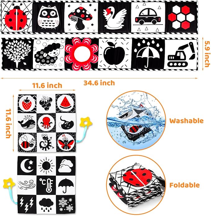 High Contrast Baby Toys for Newborn Infant 0-6 Months Montessori Tummy Time Black and White Sensory Crinkle Toys 0-3 3-6 Months Soft Books Carseat Toys for Baby Boys Girls Easter Basket Stuffers Gifts-BubblyBeeBaby