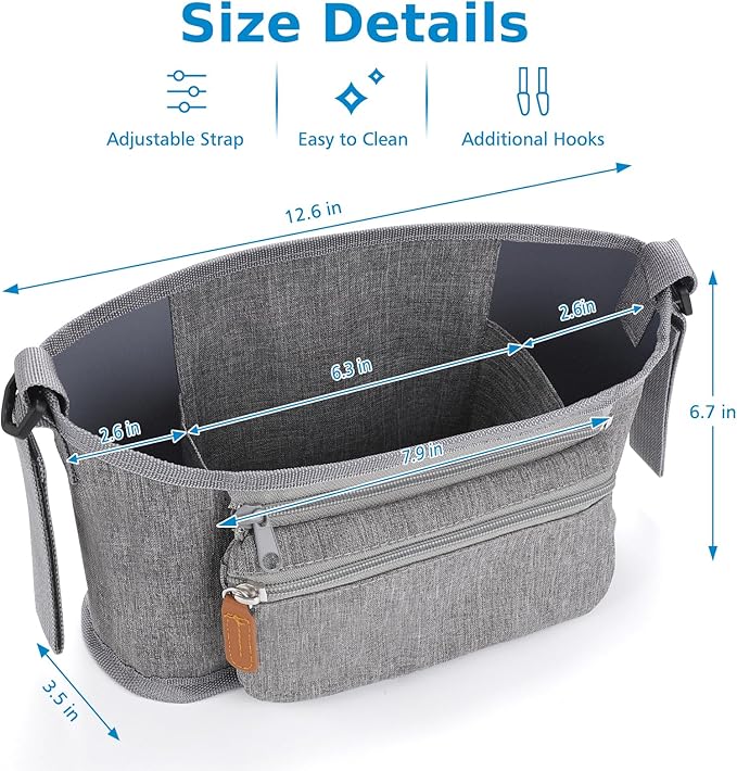 Accmor Universal Stroller Organizer with Detachable Phone Bag, Stroller Bag Caddy Organizer Stroller Accessories for Uppababy, Baby Jogger, Nuna, Doona, Britax Strollers-BubblyBeeBaby