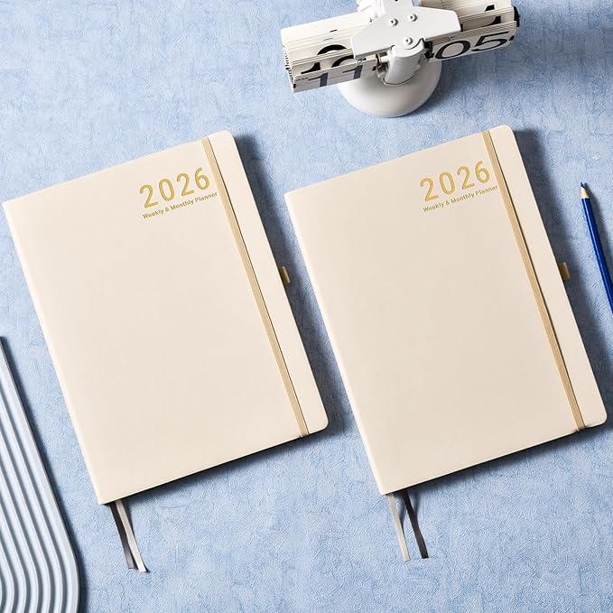 2026 Planner - JAN 2026 - DEC 2026, Planner 2026, Weekly and Monthly Planners, Leather Cover Planners with Thick Paper, Back Pocket with Notes Pages, Seashell Gold (8.5" x 11")-BubblyBeeBaby