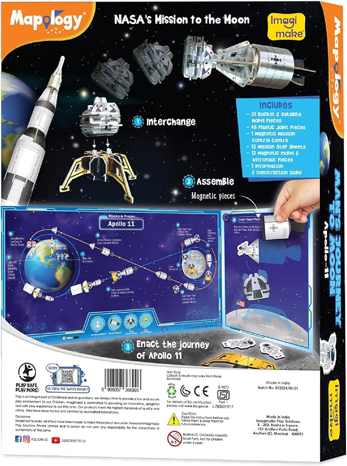 Imagimake Mapology Man's Journey to Moon | NASA Mission Apollo 11 | Rocket & Satellite Model Making Set | Space Toys for ages 8-13 | Educational Science Kits for Kids Age 8-12 | Gifts for Boys & Girls-BubblyBeeBaby