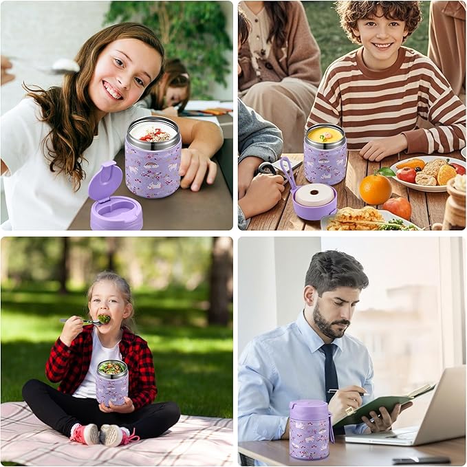 17oz Soup Thermo for Hot Food Kids,Insulated Food Jar with Spoon,Thermo Hot Food Lunch Container,Wide Mouth Leakproof Stainless Steel Lunch Box for School-Horse-BubblyBeeBaby
