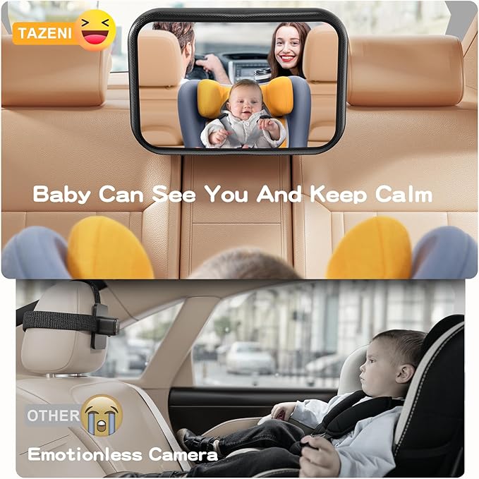 Baby Car Mirror, Stretchable 360° Caring Baby Mirror for Car Seat Rear Facing Seat Infant Shatterproof, Baby Essentials for Newborn, Crash Tested and Certified-BubblyBeeBaby