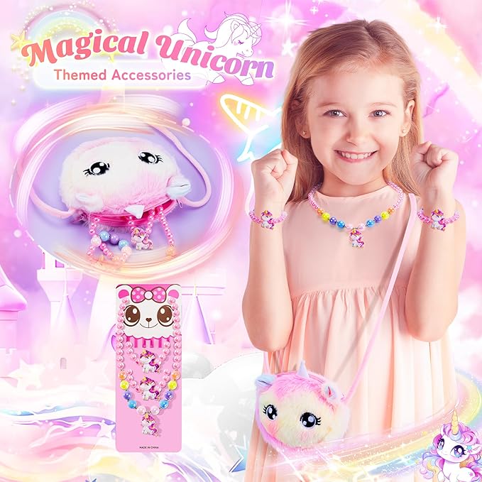 13PCS Unicorns Gifts for Girls Kids Toys 3 4 5 6 7 8 9 10 Years Old with Stationery Plush Diary with Lock/Glowing Blanket/Eye Mask/Crossbody Bag Teen Girl Birthday Christmas Unicorn Toy-BubblyBeeBaby