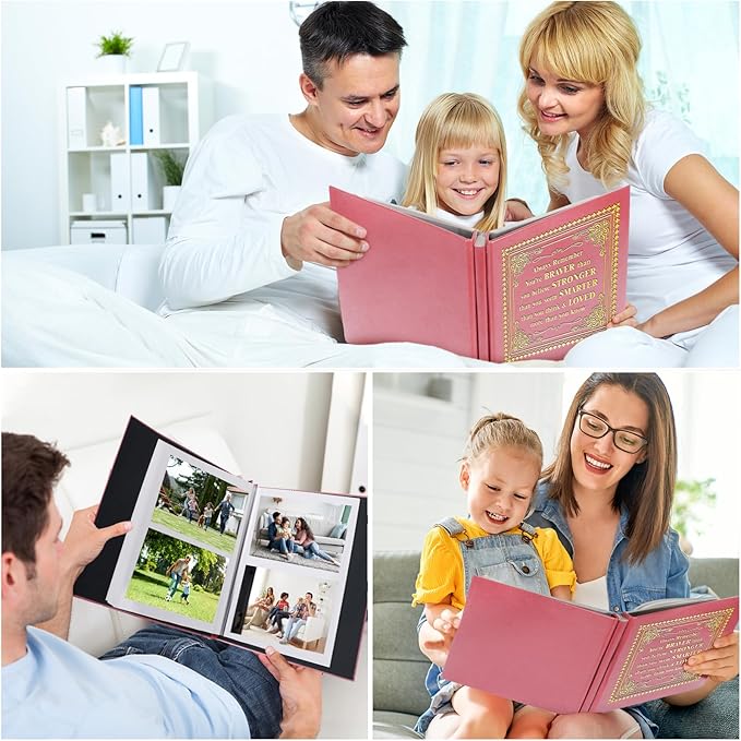 Inspirational Leather Photo Album,Magnetic Self-Stick Page Photo Album,Family Album,Hand Made DIY Albums Holds 3x5, 4x6, 5x7, 6x8 Photos (pink-always remember)-BubblyBeeBaby