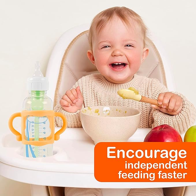 (3-Pack) Bottle Handles for Dr Brown Baby Bottles with Easy Grip Handles to Hold Their Own Bottle - BPA-Free Soft Silicone (White Pink Orange)-BubblyBeeBaby