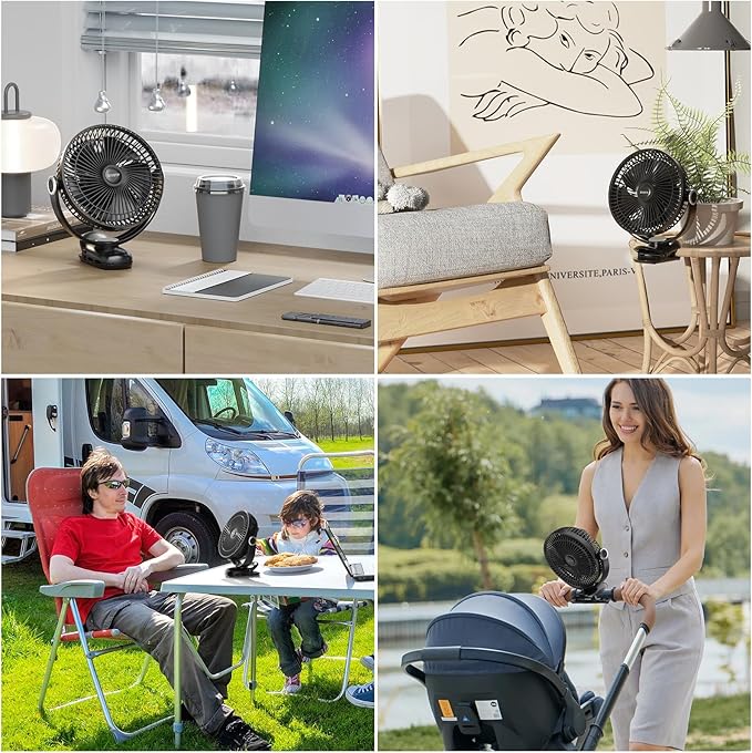12000mAh Clip on Fan 30H Longest Runtime, 8in Portable Fan Rechargeable, Ultra Quiet with Heavy-Duty Clamp, USB Desk Fans for Golf Cart,Office Desk, Treadmill, Camping, Bedroom-BubblyBeeBaby