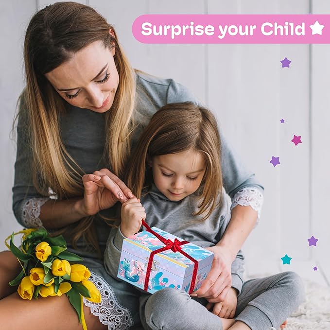 Jewelkeeper Girls Musical Jewelry Box - Durable Pine Fiberboard with Soft Pink Lining - Kids Jewelry Box - The Beautiful Dreamer Tune - Gifts for Girls - Mermaid Jewellery Box - 6x4x3.5in-BubblyBeeBaby