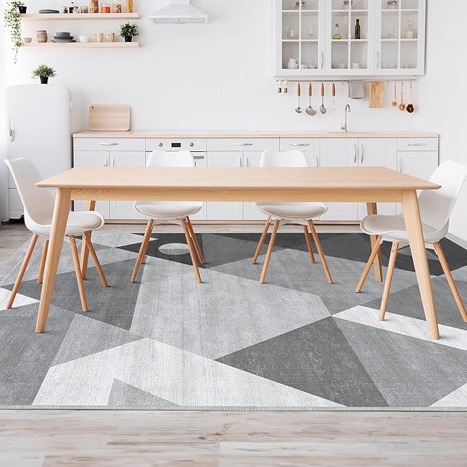 HOMFINE Washable Modern Area Rug - Geometric Style 4x6 Rugs for Living Room, Bedroom, Machine Washable Rug Soft Non Slip Non Shedding Area Rug - Grey, 4'x6'-BubblyBeeBaby