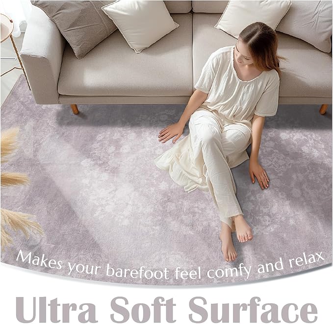 jinchan Vintage Floral 4x6 Area Rugs - Machine Washable Distressed Design Soft Ultra-Thin Low-Pile Non-Slip Carpet for Entryway Kitchen Bedroom Nursery Living Room Dining Room (4x6ft,Orchid)-BubblyBeeBaby