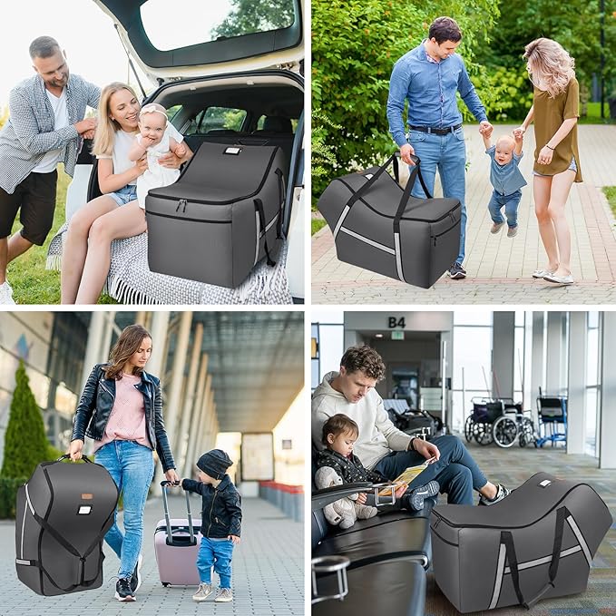 Infant Car Seat Travel Bag for Airplane Compatible with All Nuna Pipa Car Seat and Base,Chicco KeyFit 30 and Base, Padded Car Seat Bags for Air Travel,Car Seat Gate Check Bag with Side Pocket, Gray-BubblyBeeBaby