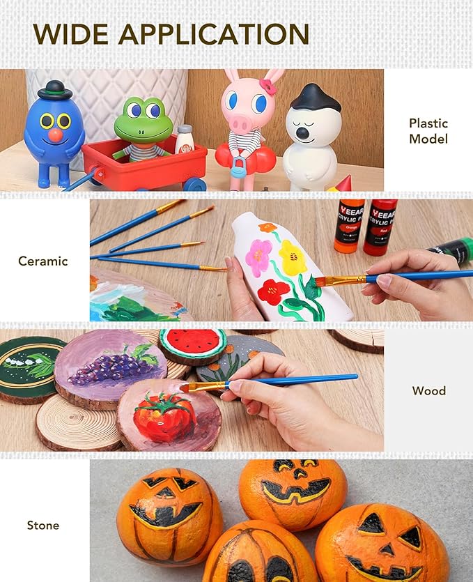 24 Colors Acrylic Paint Set, 2oz Bottles Classic Color, Rich Pigmented Canvas Paint Set, Premium Non-toxic Acrylic Paint for Artists, Kids & Adults, Art Supplies for Canvas Painting Rocks Wood Ceramic Model with 10 Brushes & Palette-BubblyBeeBaby