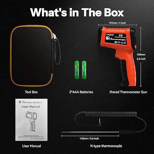 Infrared Thermometer Temperature Gun -58°F to 1796°, 16:1 Non Contact Laser Thermometer Gun with Thermocouple Probe for Humidity, Pizza Oven, Griddle, Ir Temp Gun for Home and Industry Repair-BubblyBeeBaby