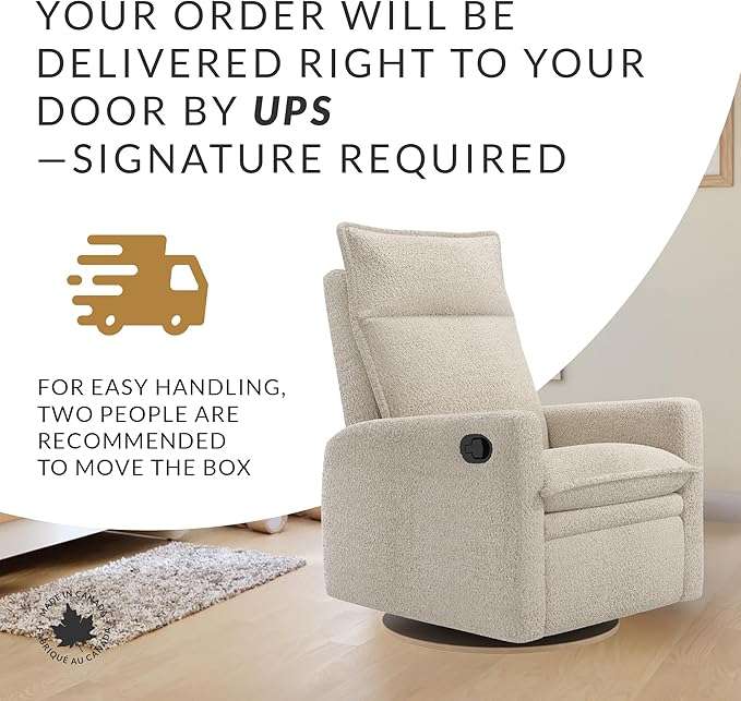 Jaymar Arya Modern Nursery Glider Recliner Chair – Cozy Nursing Chair with 360° Swivel for New Parents, Gentle Motion, Compact Design, High Back & Low Armrests, Canadian Made (Sand/Puppy Fabric)-BubblyBeeBaby