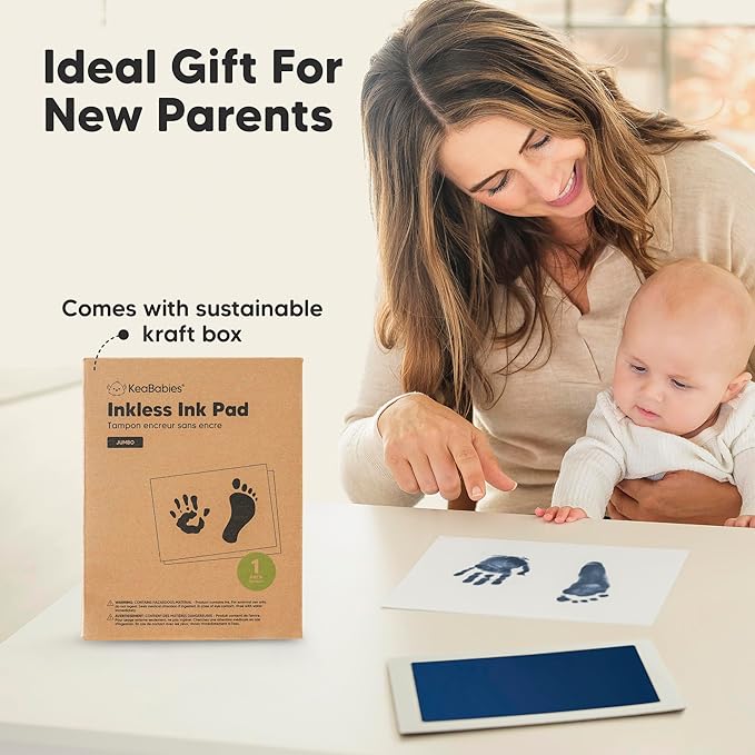 1-Pack Inkless Baby Hand and Footprint Kit - Mess Free Ink Pad for Newborn Keepsake, Dog Nose & Paw Print Kit, Clean Touch Ink Pad for Baby Hand & Footprints, Ideal New Mom Gifts (Navy, Jumbo)-BubblyBeeBaby
