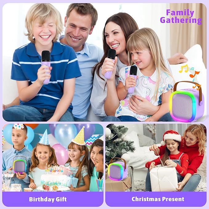Karaoke Machine for Kids Adults, Portable Bluetooth Speaker with Wireless Microphone and LED Lights, Kids Toys Birthday Gifts for Girls and Boys Ages 4, 5, 6, 7, 8,9,10,11,12+ Years, Home Party-BubblyBeeBaby