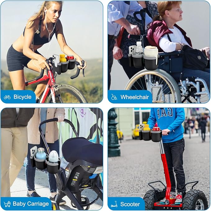 Accmor Stroller Cup Holder with Phone Holder, Bike Cup Holder, Universal Cup Holder for Uppababy Nuna Doona Strollers, 2-in-1 Cup Phone Holder for Stroller, Bike, Wheelchair, Walker, Scooter-BubblyBeeBaby