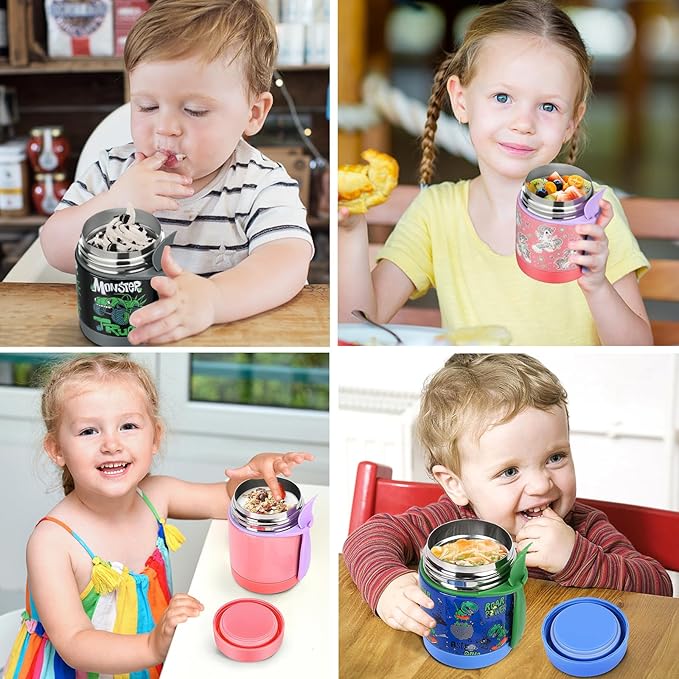10oz Soup Thermo for Hot Food Kids,Lunch Thermo Kids Food Jar with Spoon Hot Insulated Food Containers,Leak Proof Stainless Steel Wide Mouth Lunch Food Thermo Jar for School(Pink)-BubblyBeeBaby