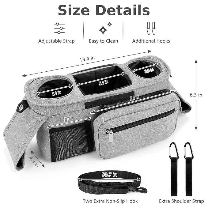 Accmor Universal Stroller Organizer with Insulated Cup Holder Detachable Phone Bag and Shoulder Strap,Stroller Bag Caddy Organizer Fits for Uppababy, Baby Jogger, Britax Strollers-BubblyBeeBaby