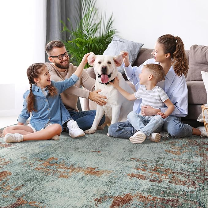 10x14 Area Rugs Large Living Room Rug Washable: Modern Abstract Rug Indoor Modern Carpet Non Slip for Dining Room Bedroom Nursery Home Office Red Brown-BubblyBeeBaby