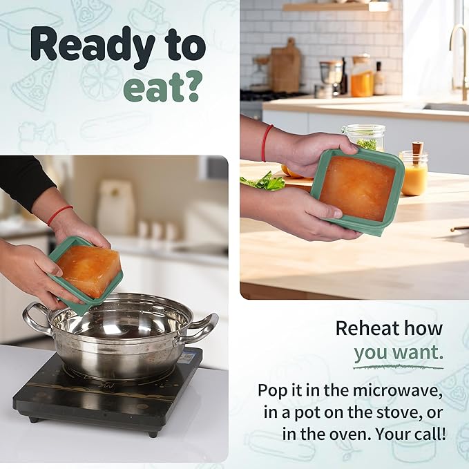 2-Cup Silicone Freezer Trays with Lids – Perfect for Meal Prep, Portion Control, and Easy Freezing-Meal Prep Container Molds for Soup,Leftovers (Green, 4 pack)-BubblyBeeBaby