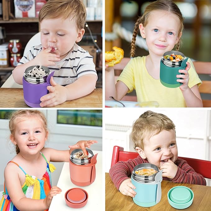10oz Soup Thermo for Hot Food Kids,Lunch Thermo Kids Food Jar with Spoon Hot Insulated Food Containers,Leak Proof Stainless Steel Wide Mouth Lunch Food Thermo Jar for School(Purple)-BubblyBeeBaby