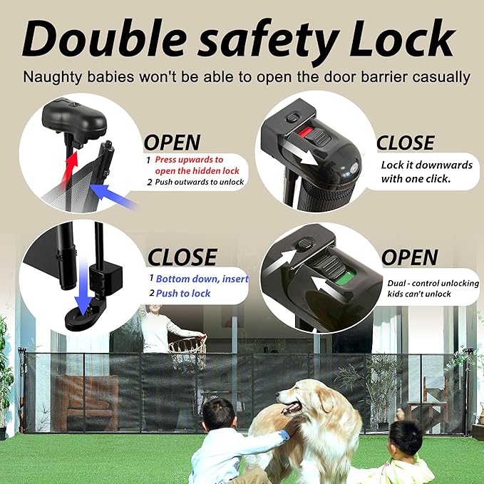 200" Retractable Baby Gates Extra Wide for Large Opening, 41" Extra Tall Retractable Dog Gate Pet Gates, Long Child Safety Mesh Gate with Fiberglass Rods for Stairs, Doorways, Hallways, Indoor/Outdoor-BubblyBeeBaby