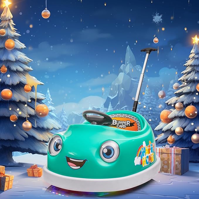 12V Dual Battery Electric Ride on Kids Bumper Car w/Remote Control,360 Degree Spin,Push Rod Rocker Horse Function,3-Speeds Babies & Toddlers Bumping Car Ride on Toy Gift for 1-4 Years Children(Green)-BubblyBeeBaby