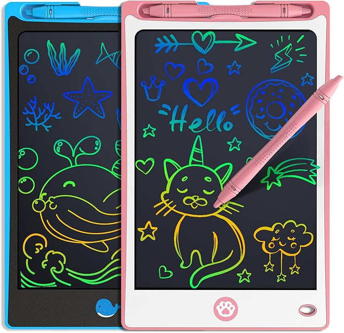 Hockvill LCD Writing Tablet for Kids 8.8 Inch, Toys for Girls Boys Drawing Pad for 3 4 5 6 7 Year Old Kid, Toddler Magnetic Doodle Board Travel Essential Christmas Birthday for Children BluePink-BubblyBeeBaby