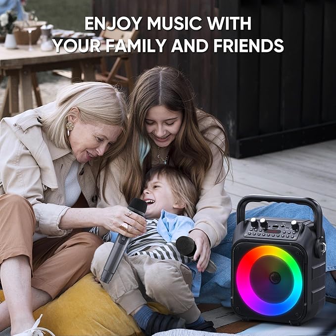 Karaoke Machine, Portable Bluetooth Speaker with 2 Wireless Microphones for Adults & Kids with Lights, Karaoke Microphone with PA System Supports USB/TF/REC/FM/AUX for Home Party Home System Packages-BubblyBeeBaby