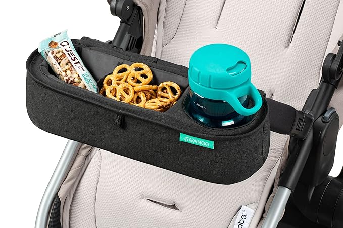 Universal Stroller Tray with Insulated Sippy Cup Holder - Upgraded Rigid Frame Stays Upright - Exclusive Non Slip Straps Firmly Grip Stroller Bar. Universal Stroller Snack Tray Attachment-BubblyBeeBaby