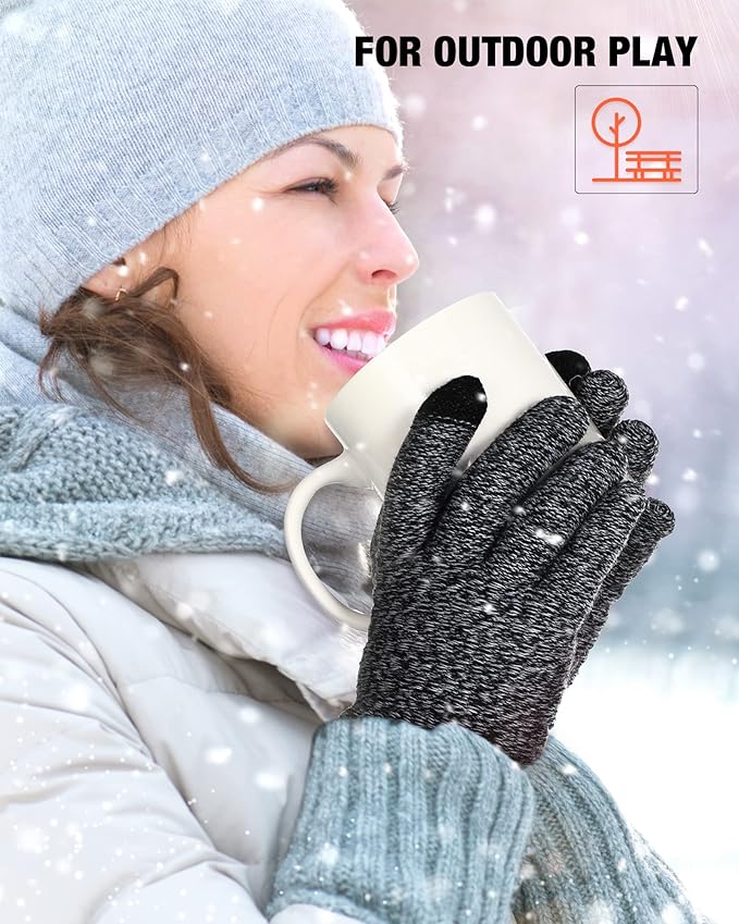 Geyoga 2 Pairs Women's Winter Touch Screen Gloves Soft Warm Fleece Lined Knit Elastic Cuff Winter Texting Gloves-BubblyBeeBaby