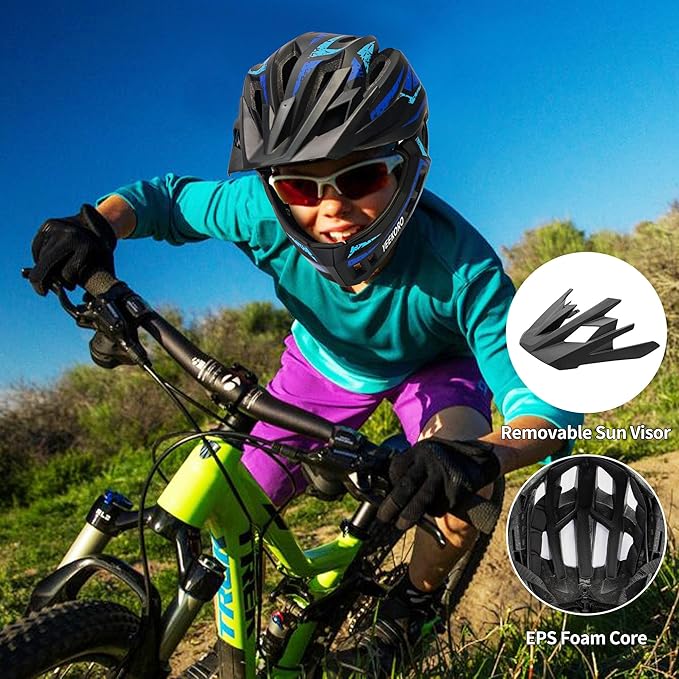 Kids Bike Helmet with Chin Guard, Adjustable Detachable Children’s Full Face Helmet for Girls and Boys, Cycling Helmets Skateboard, Scooter-BubblyBeeBaby