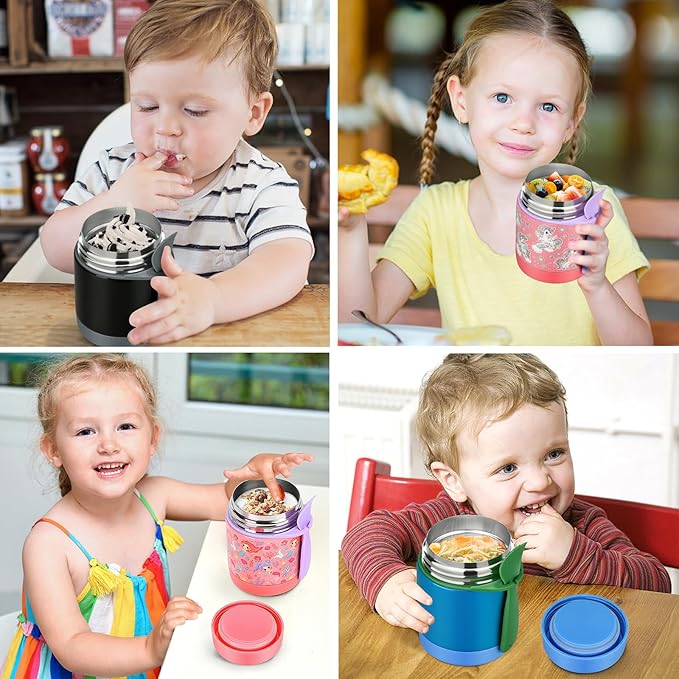 10oz Soup Thermo for Hot Food Kids,Lunch Thermo Kids Food Jar with Spoon Hot Insulated Food Containers,Leak Proof Stainless Steel Wide Mouth Lunch Food Thermo Jar for School(Pink-Mermaid)-BubblyBeeBaby
