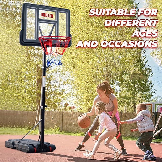 IGL Portable Basketball Hoop, 5.6-10FT Adjustable Basketball Goal System, 44 Inch Outdoor Basketball Hoop & Goals for Kids, Youth, and Adults in The Backyard, Driveway with PC Backboard-BubblyBeeBaby
