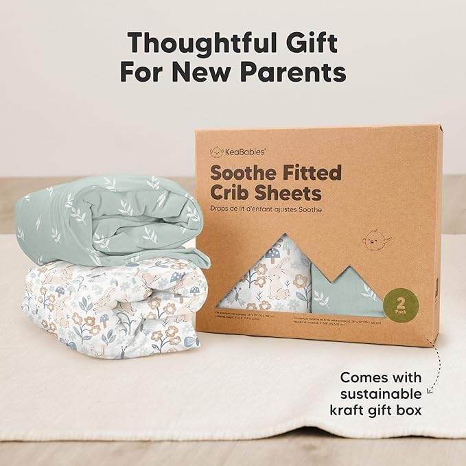 KeaBabies 2-Pack Organic Crib Sheets for Boys, Girls - 52x28 Fitted Crib Mattress Sheet Neutral, Breathable Jersey Cotton Cover for Baby Bed, Toddler Mattress, Soft & Cute Prints (Prairie)-BubblyBeeBaby