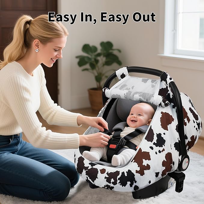 Elstey Car Seat Cover Baby, Minky Dot Carseat Covers Baby Girls, Lightweight Infant Car Seat Cover Canopy with 2 Layers Breathable Mesh Windows, Stroller Carrier for Babies Newborn Essentials-BubblyBeeBaby