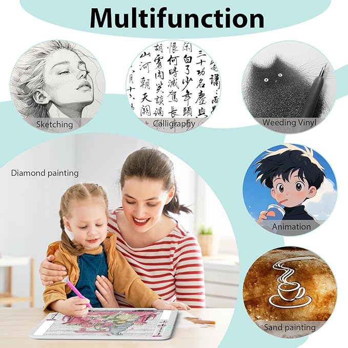 HIUKCOLED Wireless Battery Powered A3 Light Pad, 3 Colors Stepless Dimmable and 6 Levels Brightness Light Board, Rechargeable LED Light Tracing Box for Diamond Painting,Cricut Weeding Vinyl Tools-BubblyBeeBaby