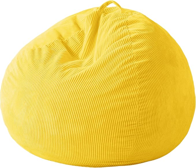 Homguava 3.5FT Bean Bag Chair: Teardrop Bean Bags with Memory Foam Filled, Compact Beanbag Chairs Soft Sofa with Corduroy Cover (Yellow)-BubblyBeeBaby