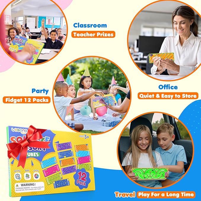 12-Pack Sensory Maze Fidget Toys for Kids & Adults: Quiet Squishy Calming Tools for Autism Children - Anxiety Fidgets for Travel & Office - Classroom Must Haves & Treasure Rewards Party Favors-BubblyBeeBaby