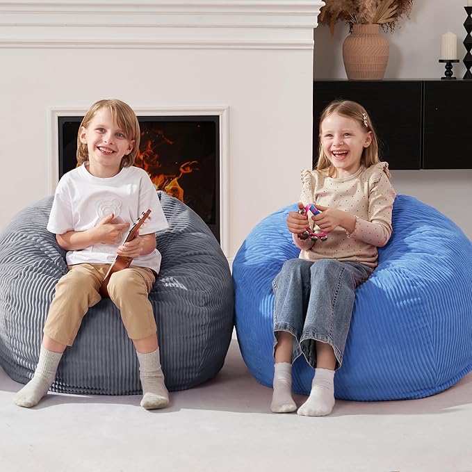 Homguava 2FT Bean Bag Chair,Teardrop Bean Bags Small Beanbag Chair with Memory Foam Filled and Ultra Soft Corduroy Cover for Living Room, Bedroom (Small,Blue)-BubblyBeeBaby